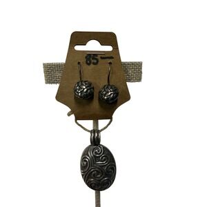 Silpada Sterling Silver 925 Swirl Locket Pendant and Leaf Texture Earring Set